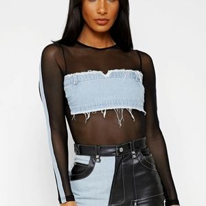 Denim Panel mesh body suit